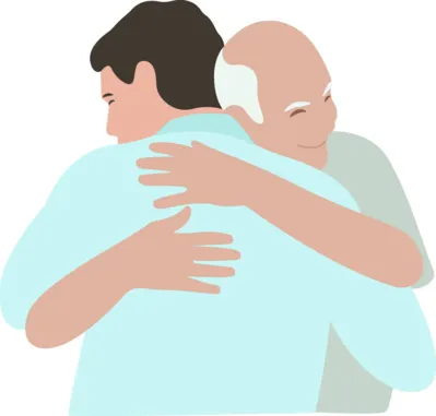 hugs man and elderly father